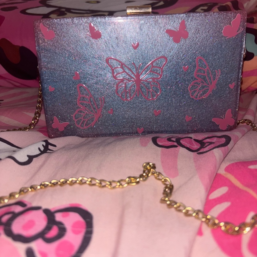 Handmade resin Butterfly Print Clutch with Gold Chain